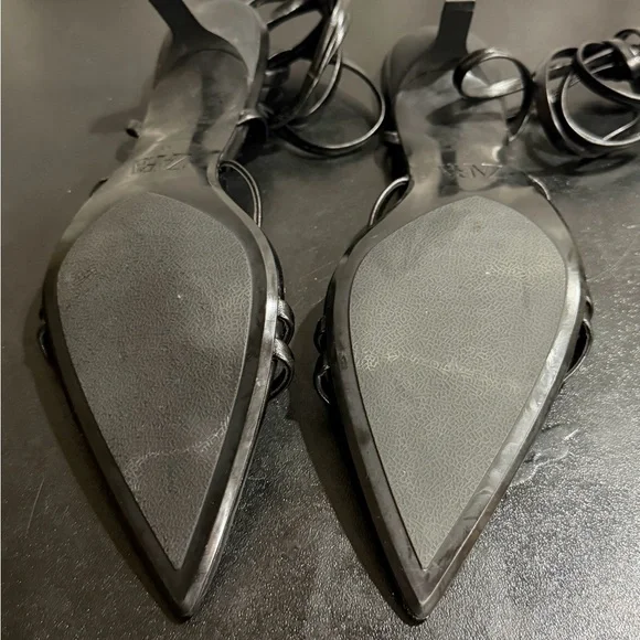 Zara Black Strappy Sandals kitten heel size 37/7 - Picture 6 of 9